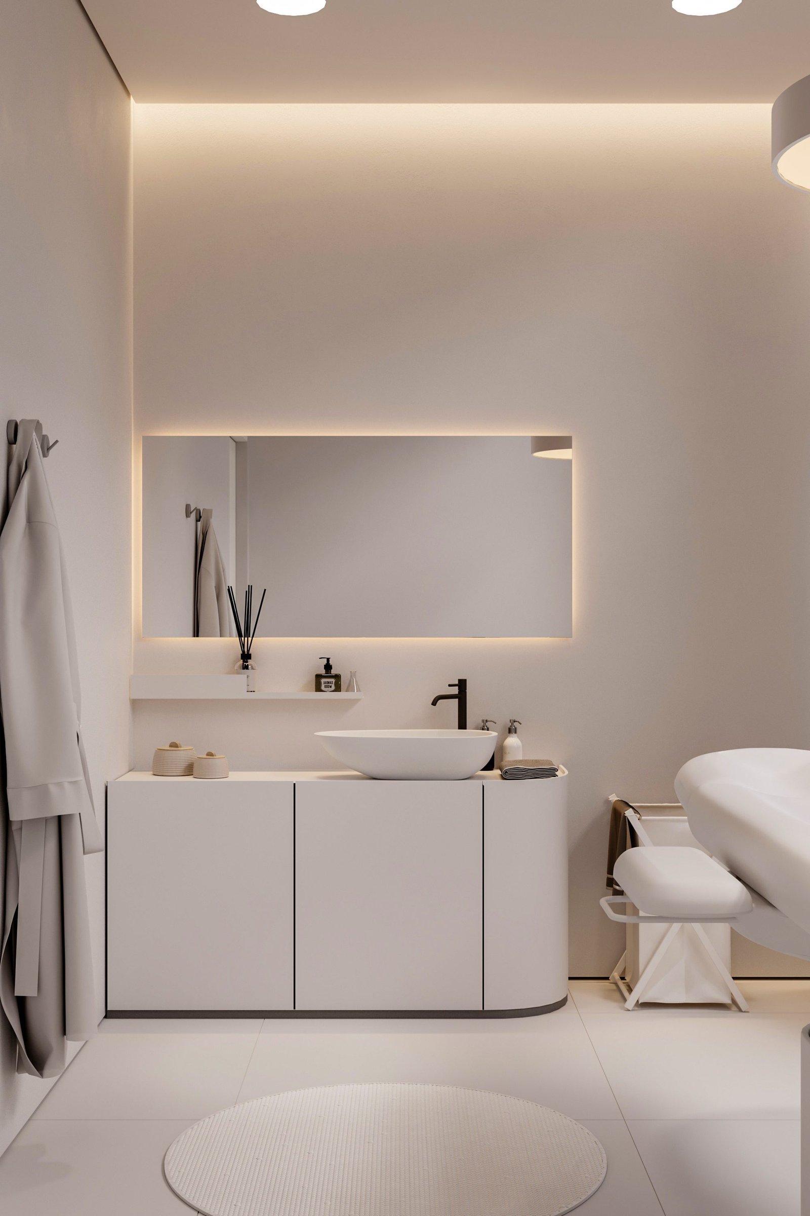 Treatment room with backlit vanity